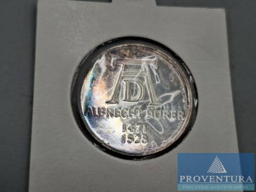 Silbermünze Bundesrepublik Deutschland 5 DM Albrecht Dürer 1971 pp Silber .625 11.2 gr Rauhgewicht